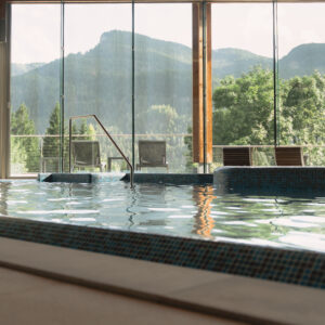 Indoor pool with mountain views at Corte Spa, Cadore Dolomiti
