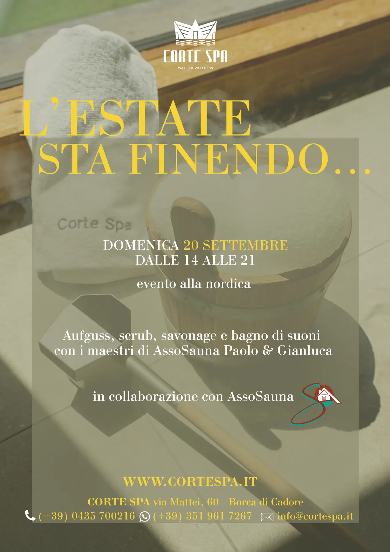Corte Spa event: L’estate sta finendo… nordica sauna, Sept 20